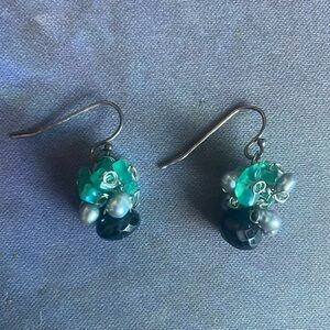 Tourmaline pearl and apatite earrings silver french hooks